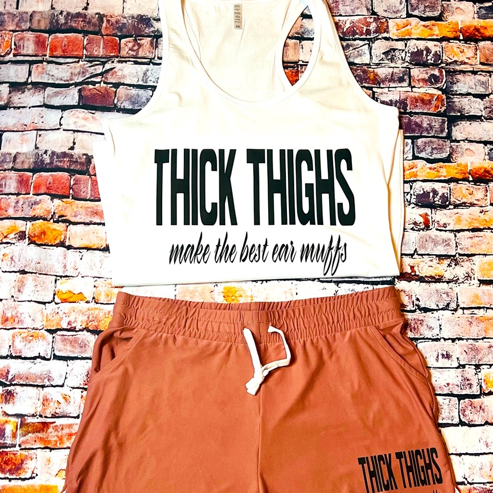 PLUS SIZE THICK THIGHS RACERBACK TANK SHORT SET